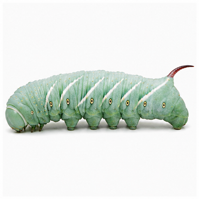 Extra large hornworm on a plain white background