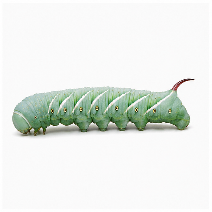 Large hornworm on a plain white background