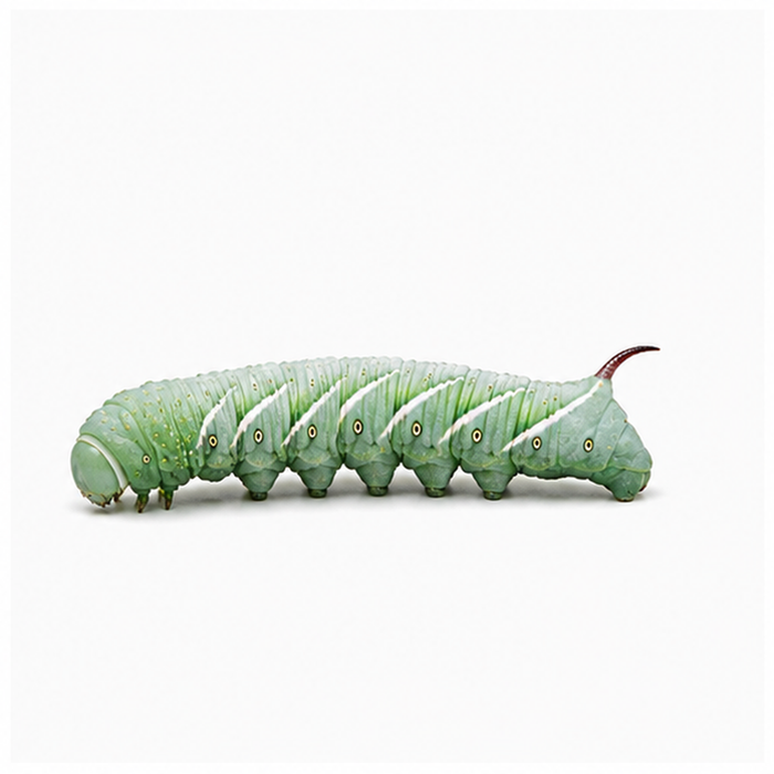 Medium hornworm on a plain white background